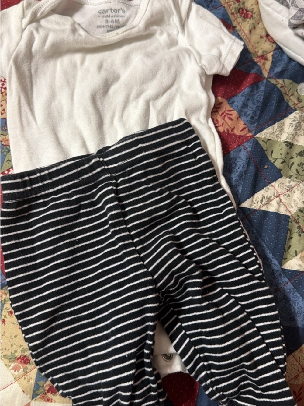 Carter's White Short-Sleeve Bodysuit with Black & White Striped Pants